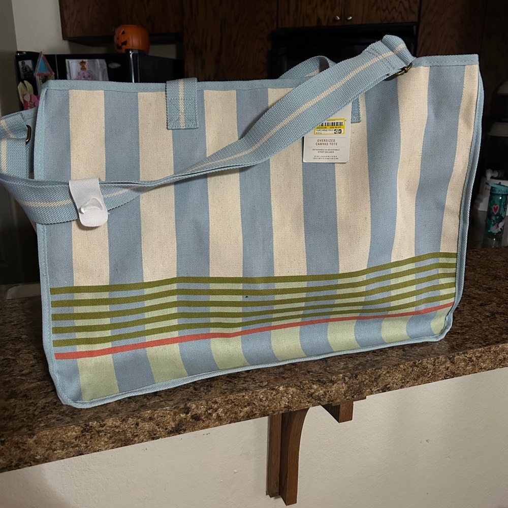 Hearth & Hand Striped Blue and Cream Tote Bag